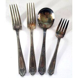 Vintage Antique National Silver Co Flatware 4 PC EPNS Nickel Silver Ornate